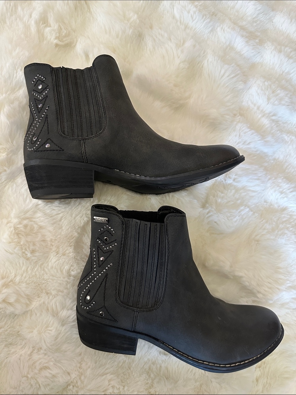 Roxy Charcoal Gray Studded Chelsea Ankle Boots